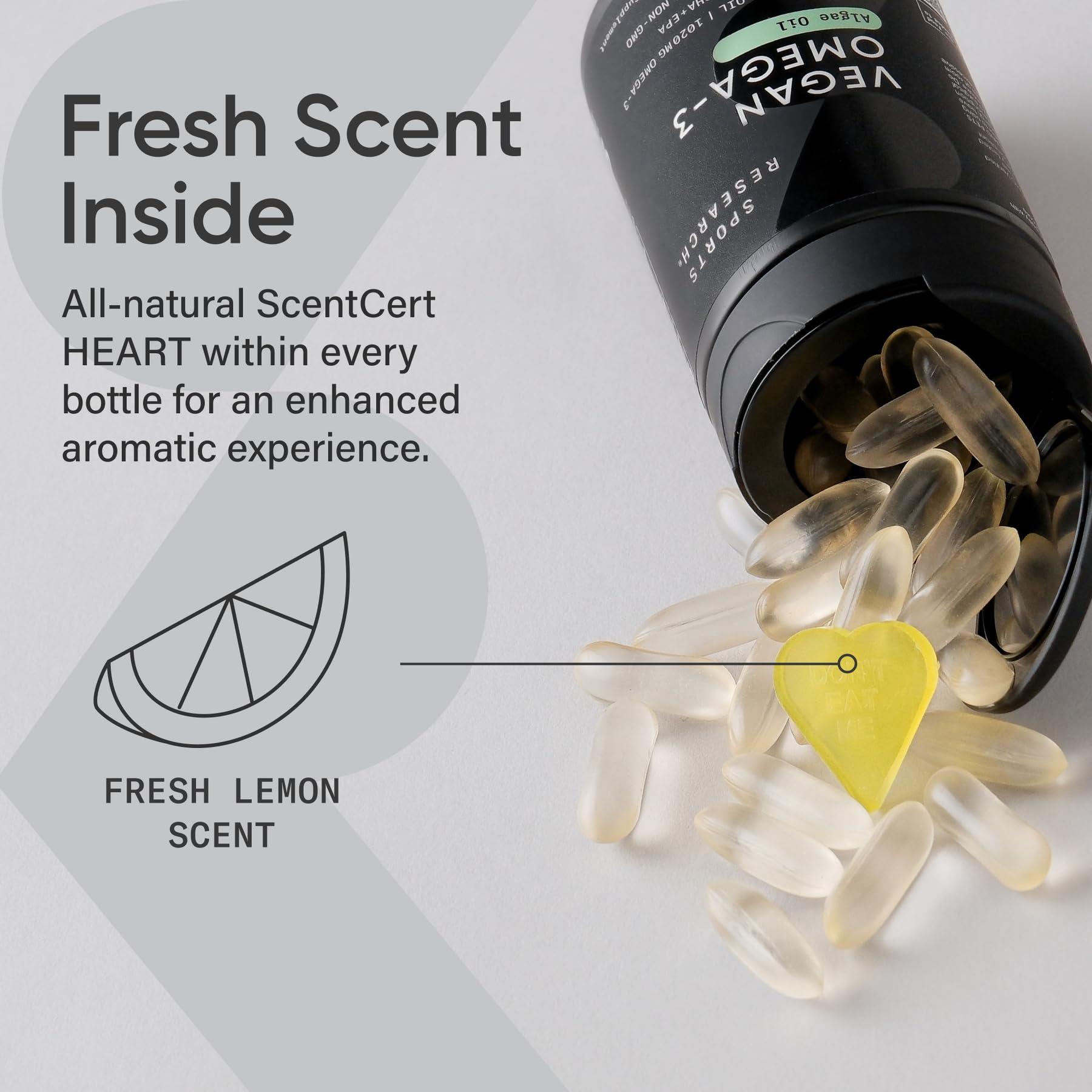 Sports Research Sports Research Vegan Omega-3 Fish Oil Alternative from Algae Oil - Highest Levels of DHA & EPA Fatty Acids | Non-GMO Verified & Vegan Certified - Fresh Lemon Scent - 60 Veggie Softgels