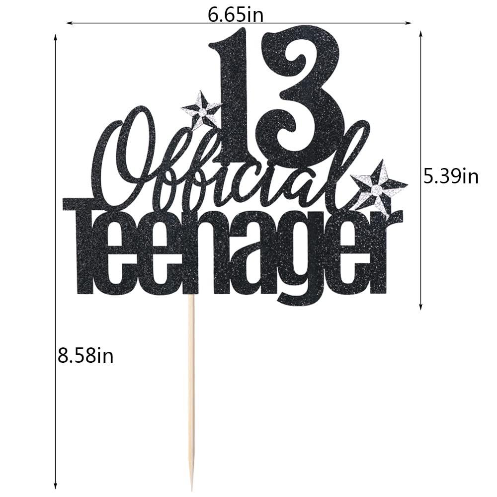 Qertesl Qertesl 13 Official Teenager Cake Topper, 13th Birthday Cake Topper, Hello 13 Cake Topper, Cheers to 13 Years, Boy Girl 13th Birthday Party Cake Decoration (black)