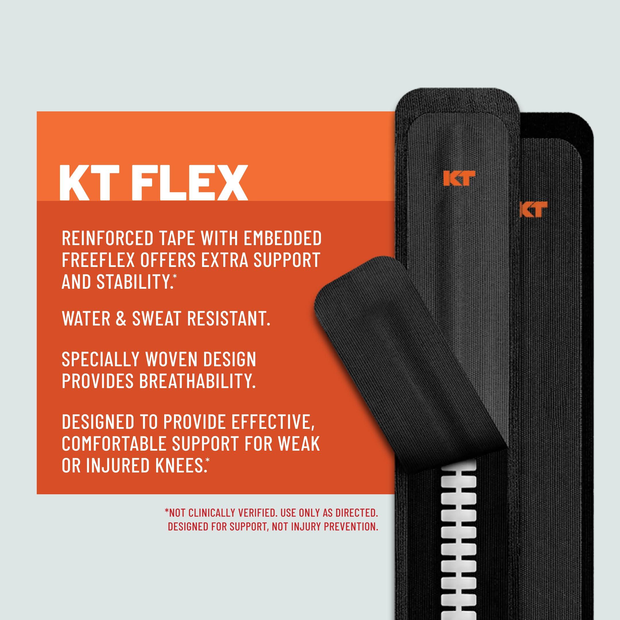 KT Tape KT Tape, KT Flex Reinforced Adhesive Strips for Knees 8 Pack, 10 in. Precut Strips in Black Effective Support for Weak or Injured Knees, Easy 2-Strip Application, Breathable, and Comfortable for Up to 3 Days