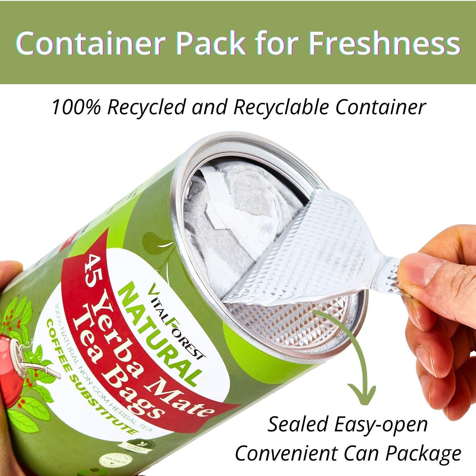 VitalForest 45 Yerba Mate Tea Bags, VitalForest Unsmoked Yerba Mate Argentina, Energy Burst Yerba Tea, NO Dust, NO Stems, from Rainforest, Rich In Antioxidants