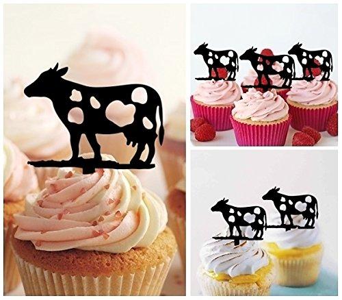 jjphonecase TA0456 Cow Silhouette Party Wedding Birthday Acrylic Cupcake Toppers Decor 10 pcs