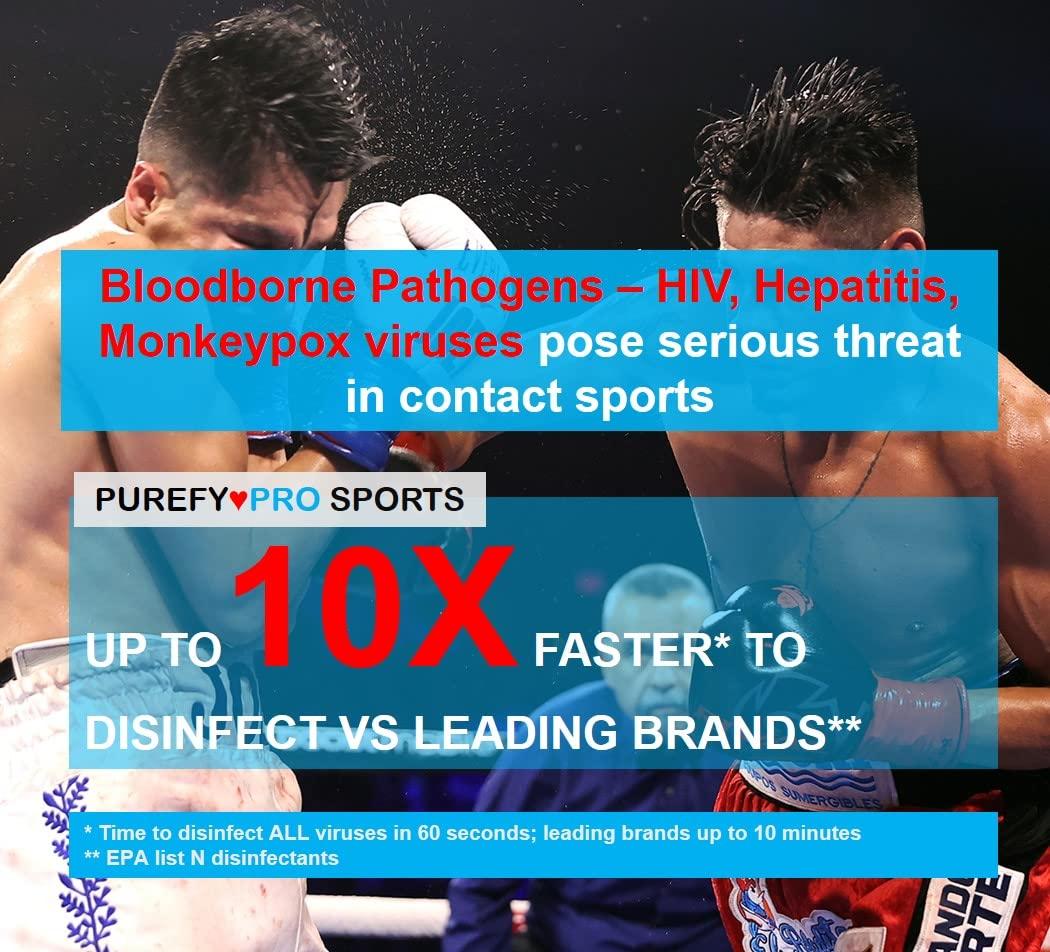 PUREFY Purefypro Sports Equipment Disinfectant Spray (16oz, 2pk) Kills 99.9999% MRSA, HIV, Athlete Foot Fungus, Virus, Fungi. No Residue. Great For Sports Pads, Yoga Mats, Shoes, Boxing Gloves, Gym Equipment