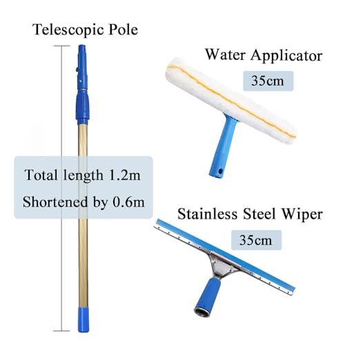 LONGWEISHOP Telescopic Window Cleaner with Squeegees, Reinforced Extension Pole, High Reach Window Cleaner Tool, Cleaning Kit with 1.2-12m Extension Pole(Telescopic Pole 1.2m)