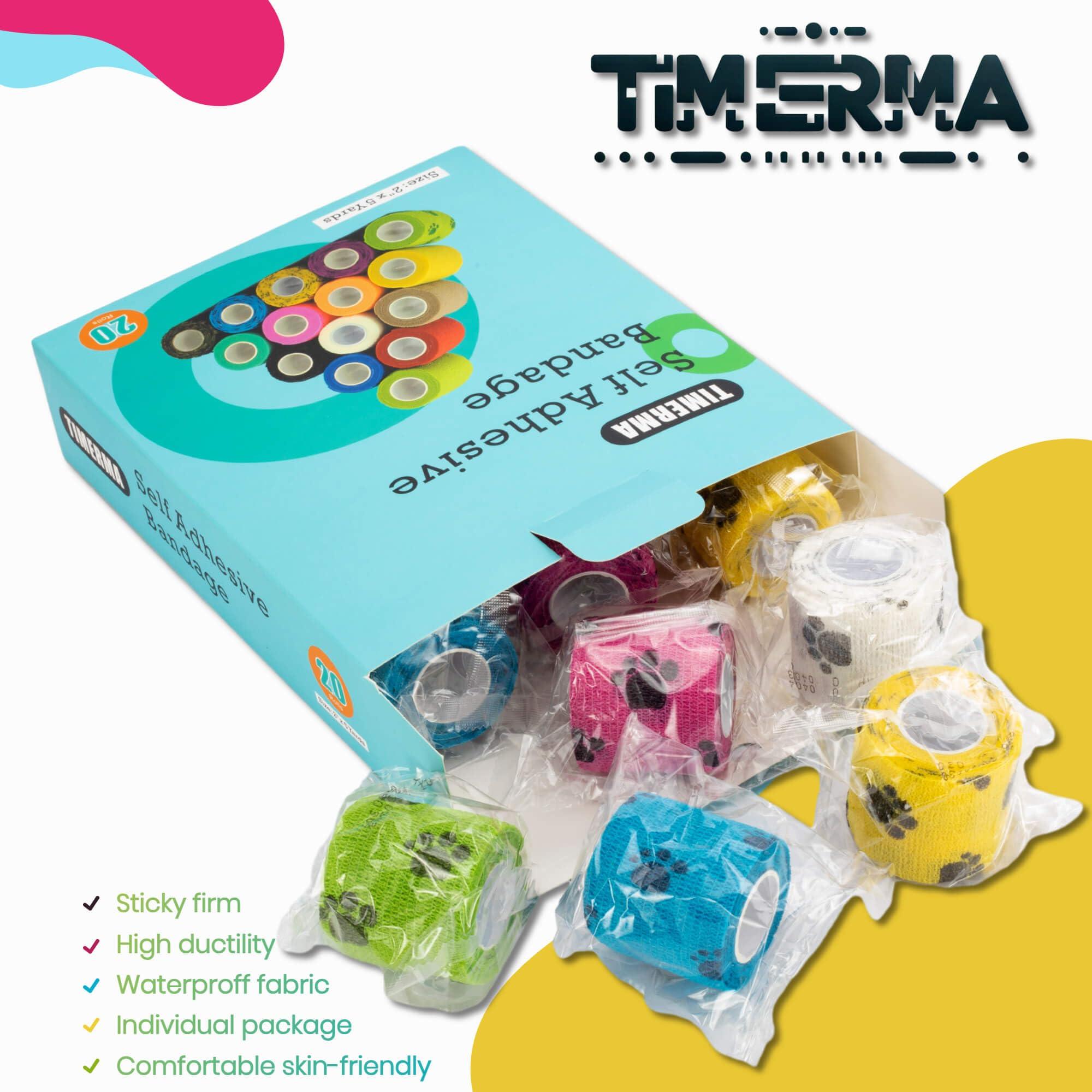 timerma timerma 20 Rolls Self Adhesive Bandage Wrap Elastic&Breathable Ideal for Wound Care, Sports & Joint Sprains Adhesive Vet Wrap Versatile Support for Dogs Cats Horses Birds, Pet First Aid (Pawprints)