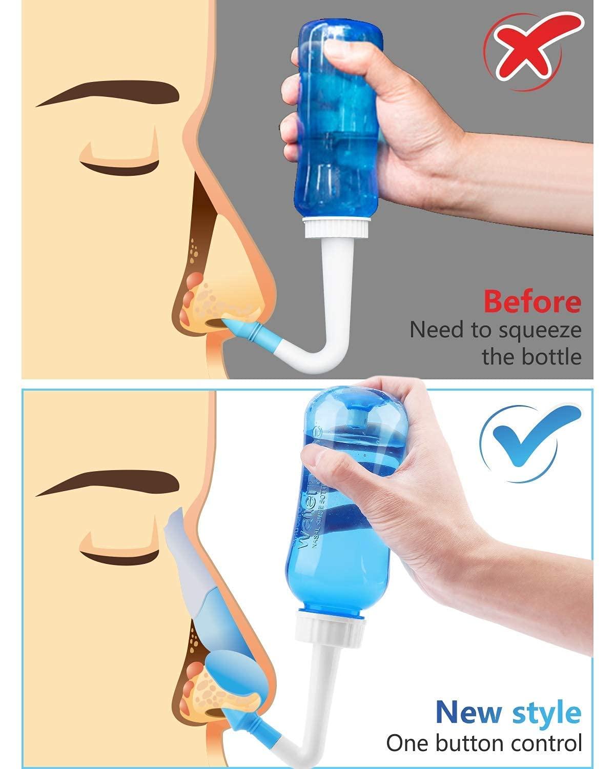 Darate Darate Neti Pot Sinus Rinse Bottle, Nose Wash Cleaner Pressure Rinse Nasal Irrigation for Adult & Kid BPA Free with Sticker Thermometer (300ml)