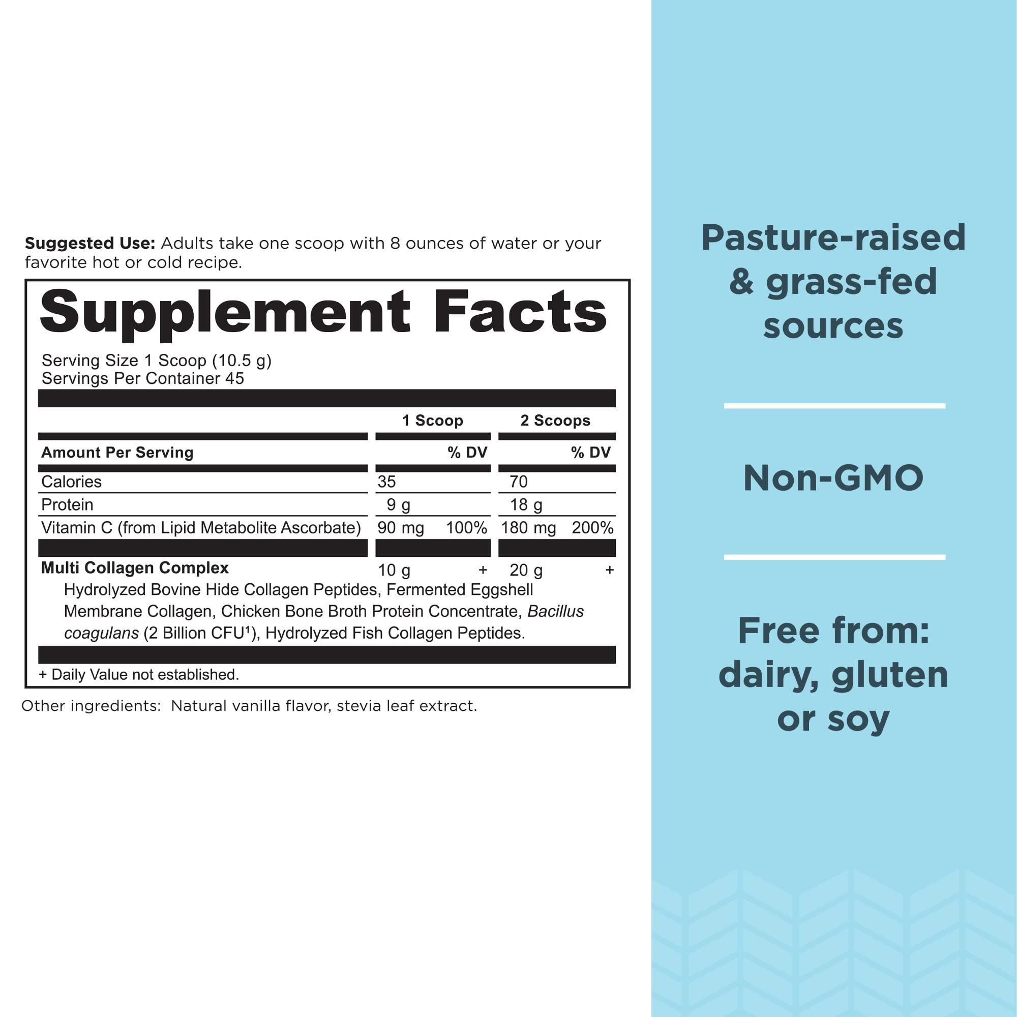 Ancient Nutrition Ancient Nutrition Multi Collagen Protein Powder, Unflavored, 60 Servings + Multi Collagen Protein Powder, Vanilla, 45 Servings