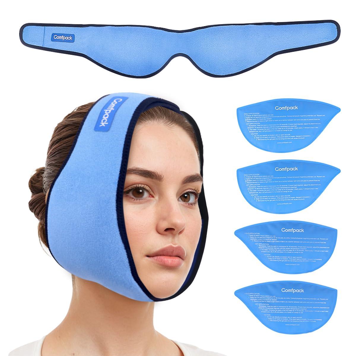 Comfpack Comfpack Wisdom Teeth Ice Pack Head Wrap, Large Face Ice Pack with 4 Reusable Hot Cold Gel Packs for TMJ Relief, Jaw Pain, Face Swelling, Oral Pain, Cosmetic Injection, Tonsillectomy