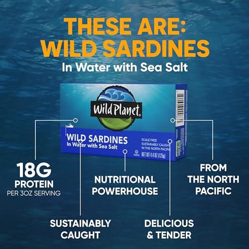 Wild Planet Wild Planet Wild Sardines in Water with Sea Salt, Tinned Fish, Non-GMO, Sustainable 4.4 Ounce (Pack of 12)