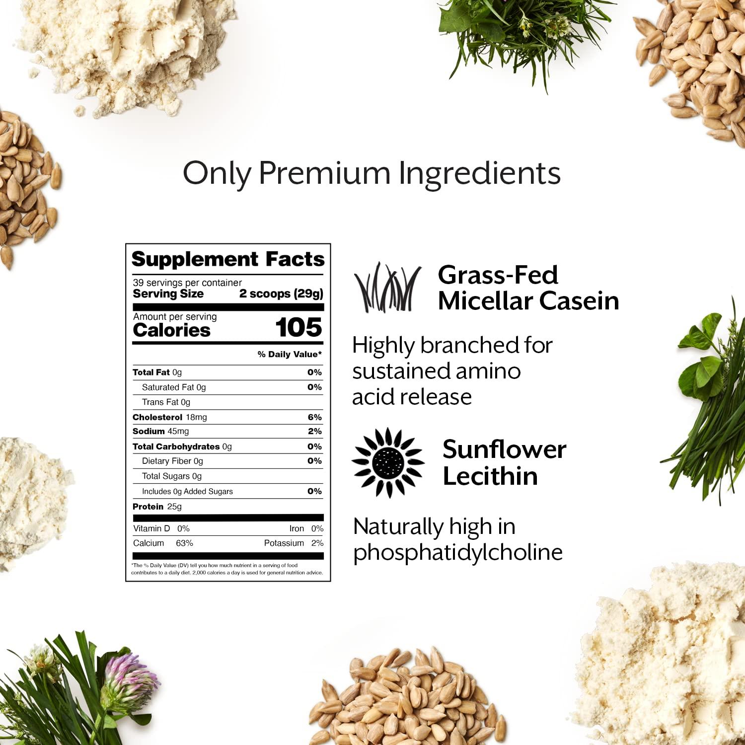 ProMix Nutrition Promix Casein Protein Powder, Unflavored - 5lb Bulk - Grass-Fed & 100% All Natural - Slow & Sustained Recovery ­Post Workout Fitness - Shakes, Smoothies, Baking & Cooking Recipes - Gluten-Free