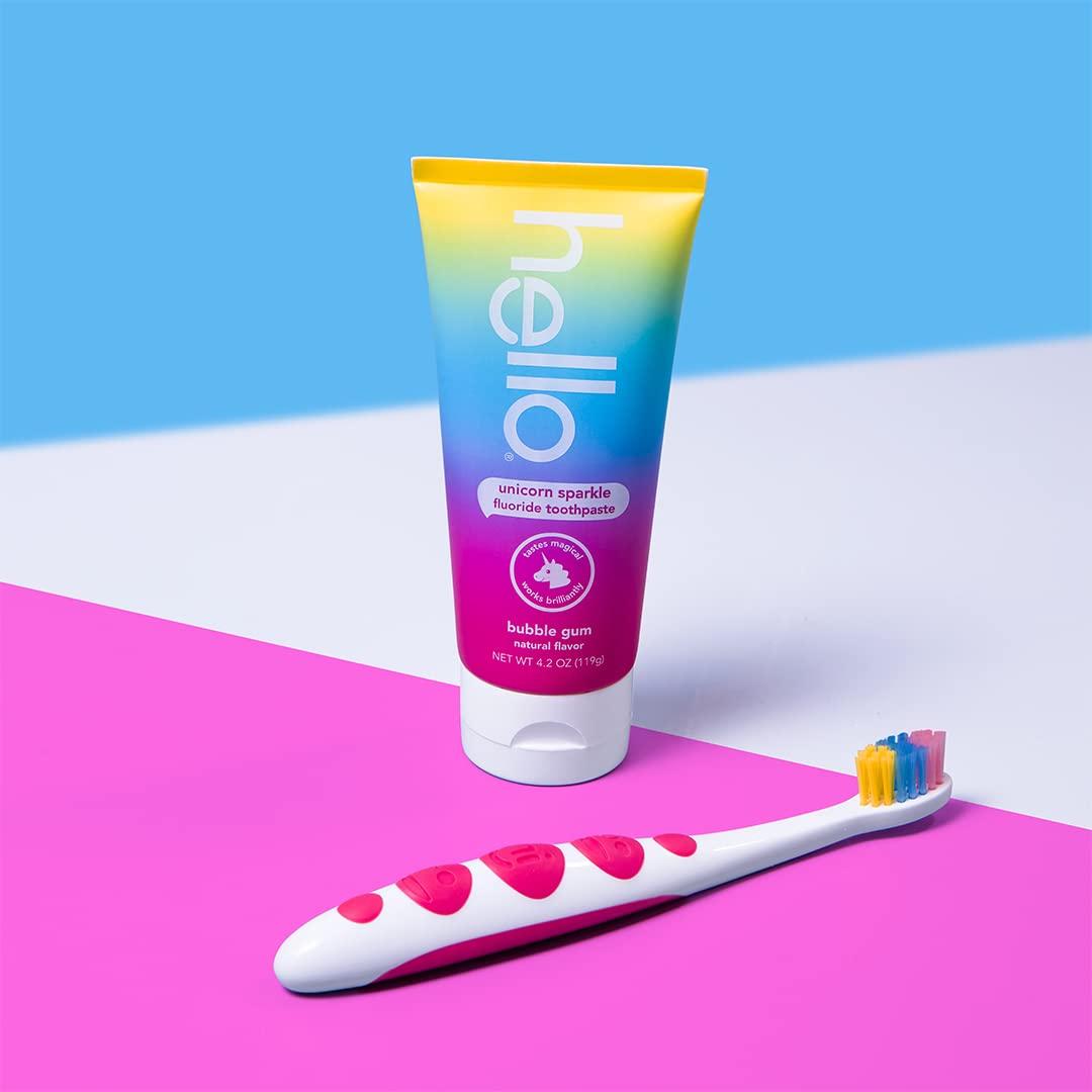 hello hello Unicorn Baby and Toddler Soft Toothbrush for All Ages, BPA Free, Easy to Grip Handle, 6 Count
