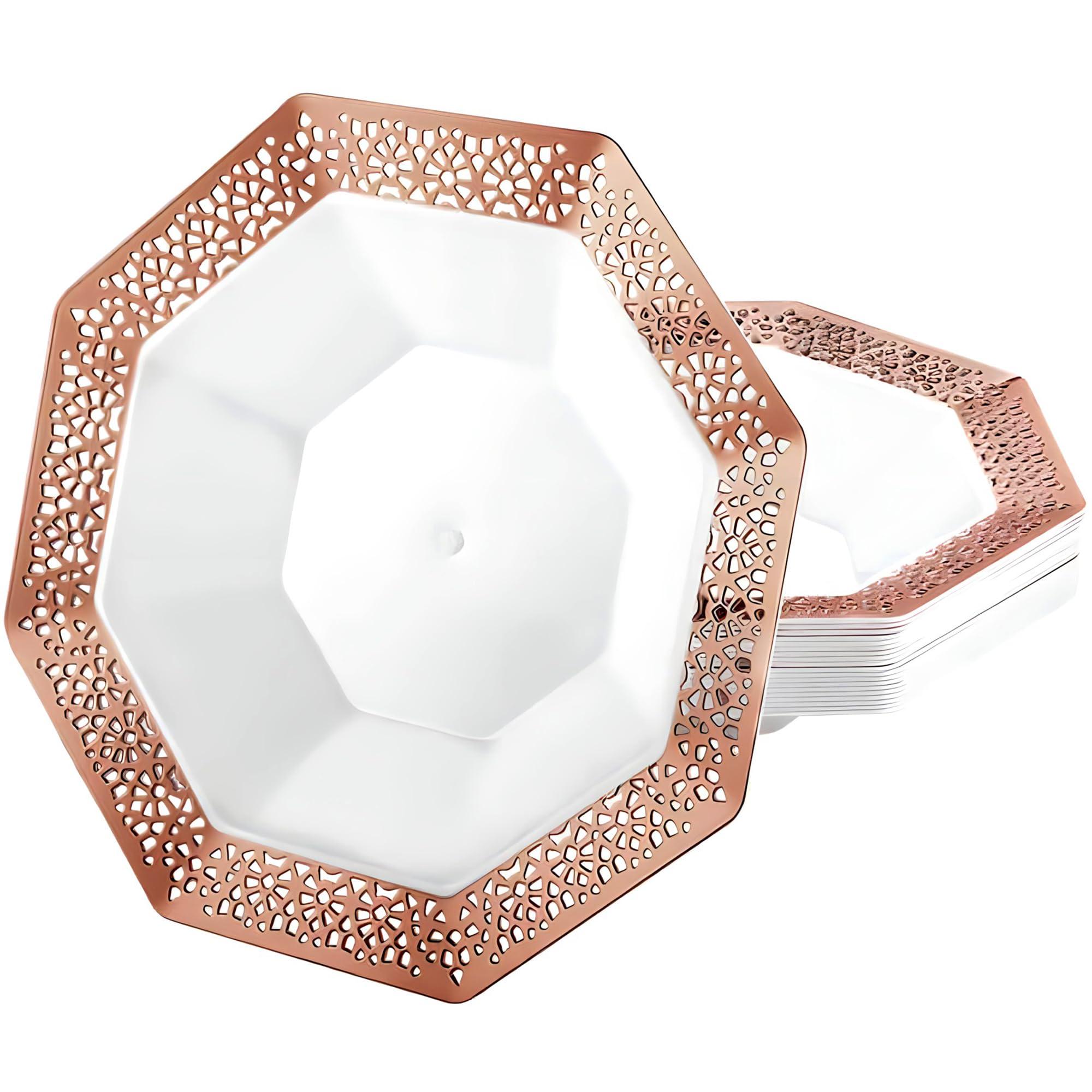 Lillian Collection Lillian Collection Lacetagon Rose Gold Premium Plastic Octagonal Soup Bowl - 14 oz. (Packs of 10) - Perfect for Parties, Weddings, and Events