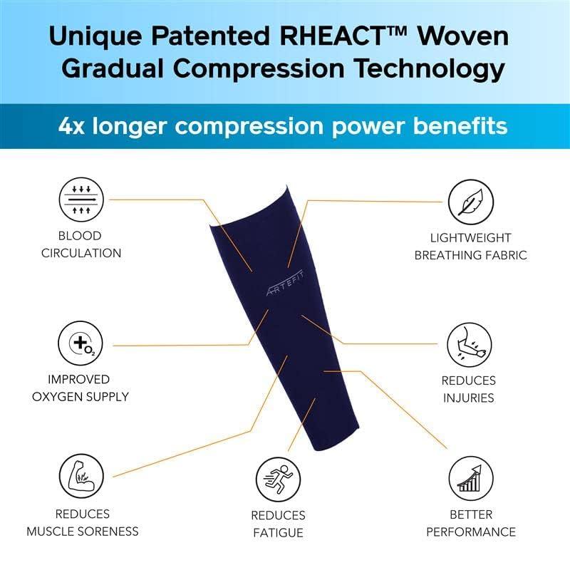 Artefit Calf Compression Sleeves for Men & Woman - Footless Socks Support Running & Sports - Leg Sleeve Brace for Shin & Calves - Indigo M