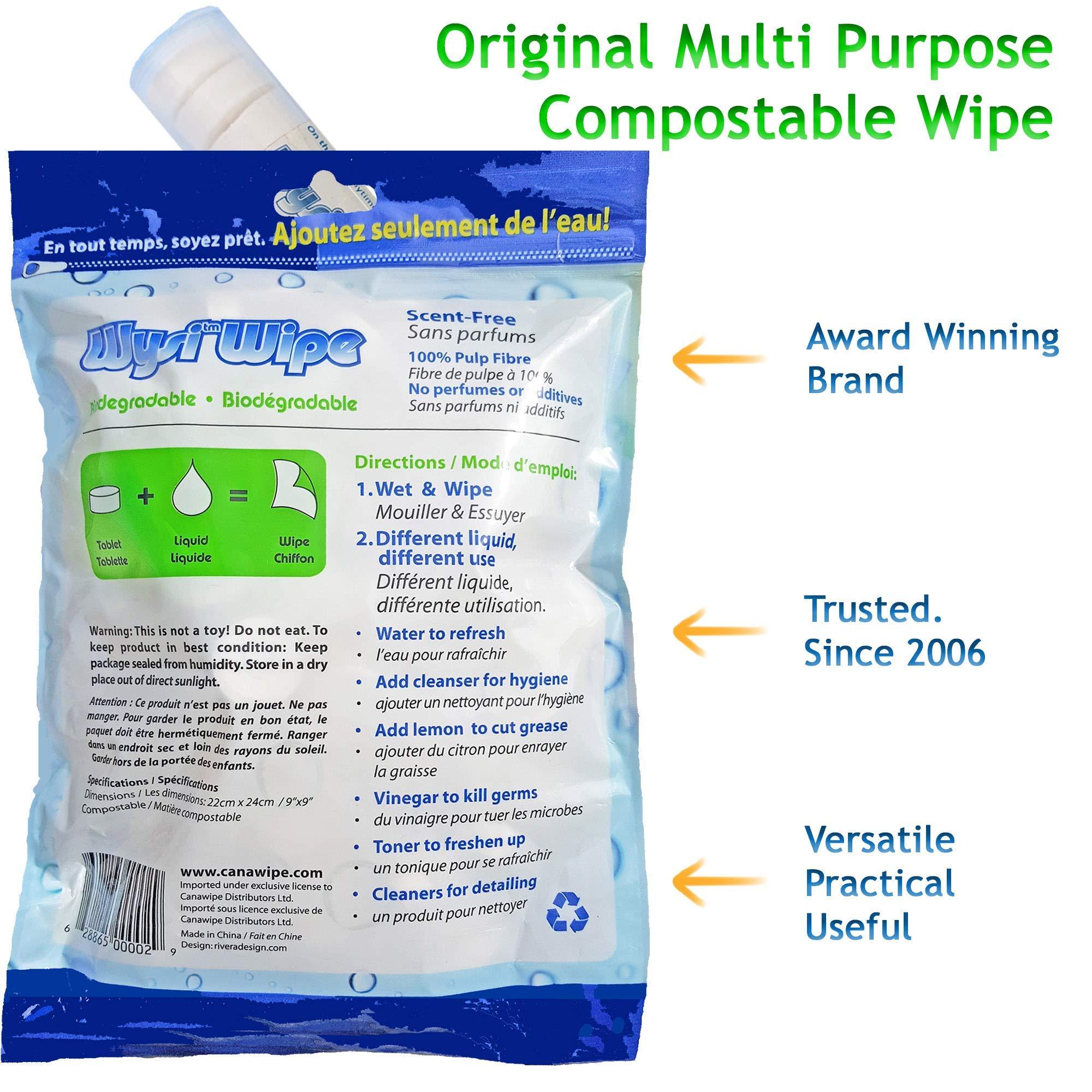 WYSI WYSI Multi-Purpose Wipes - Just Add Water - 100 Compressed Tablets & 1 To Go Tube - Multipurpose All Natural Reusable Wipes - Biodegradable Towelettes - Hypoallergenic - Compostable - Scent-Free