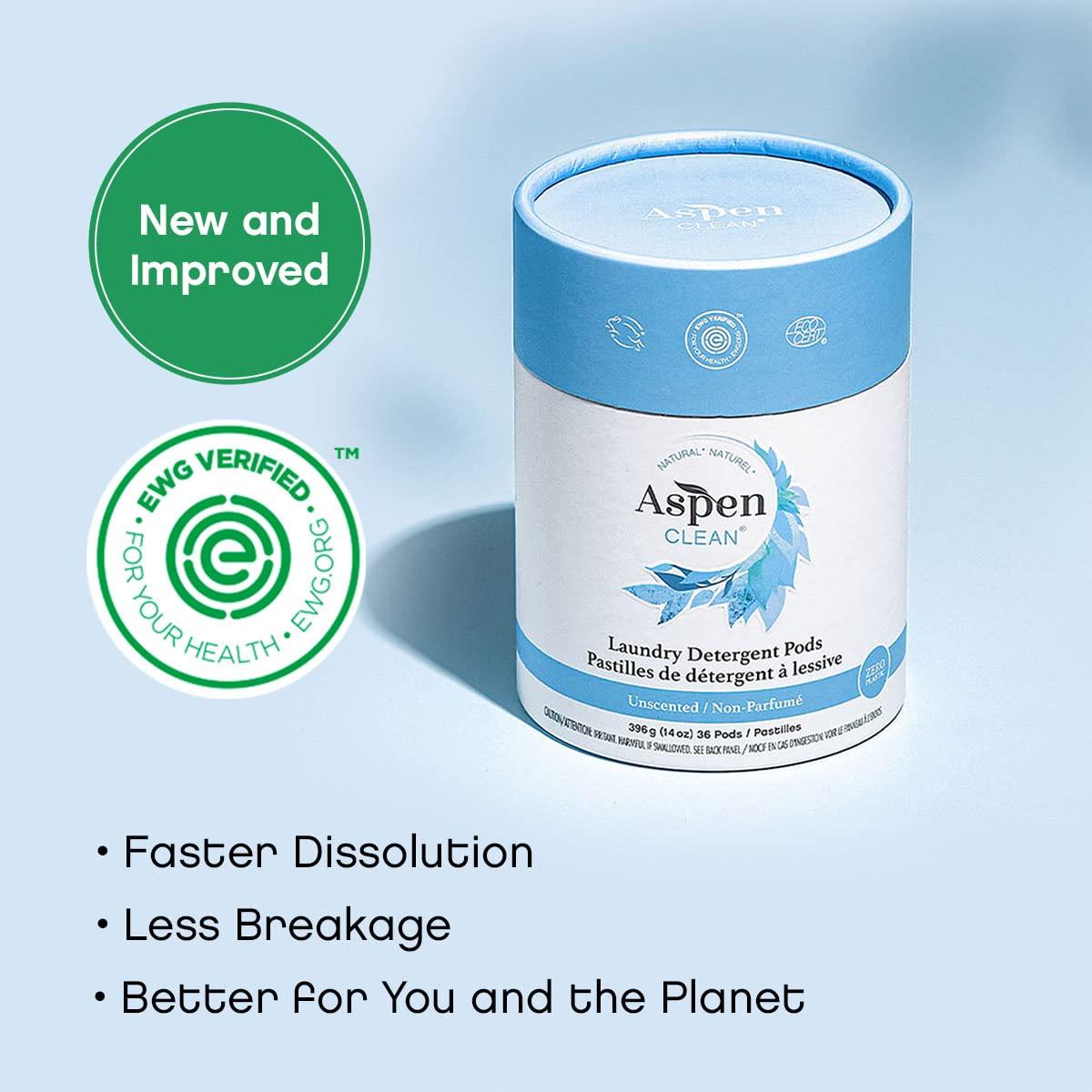 AspenClean Unscented Laundry Pods by AspenClean, New and Improved Packaging, Zero Plastic, EWG Verified™, Vegan, Hypoallergenic Natural Laundry Detergent - 36 Count