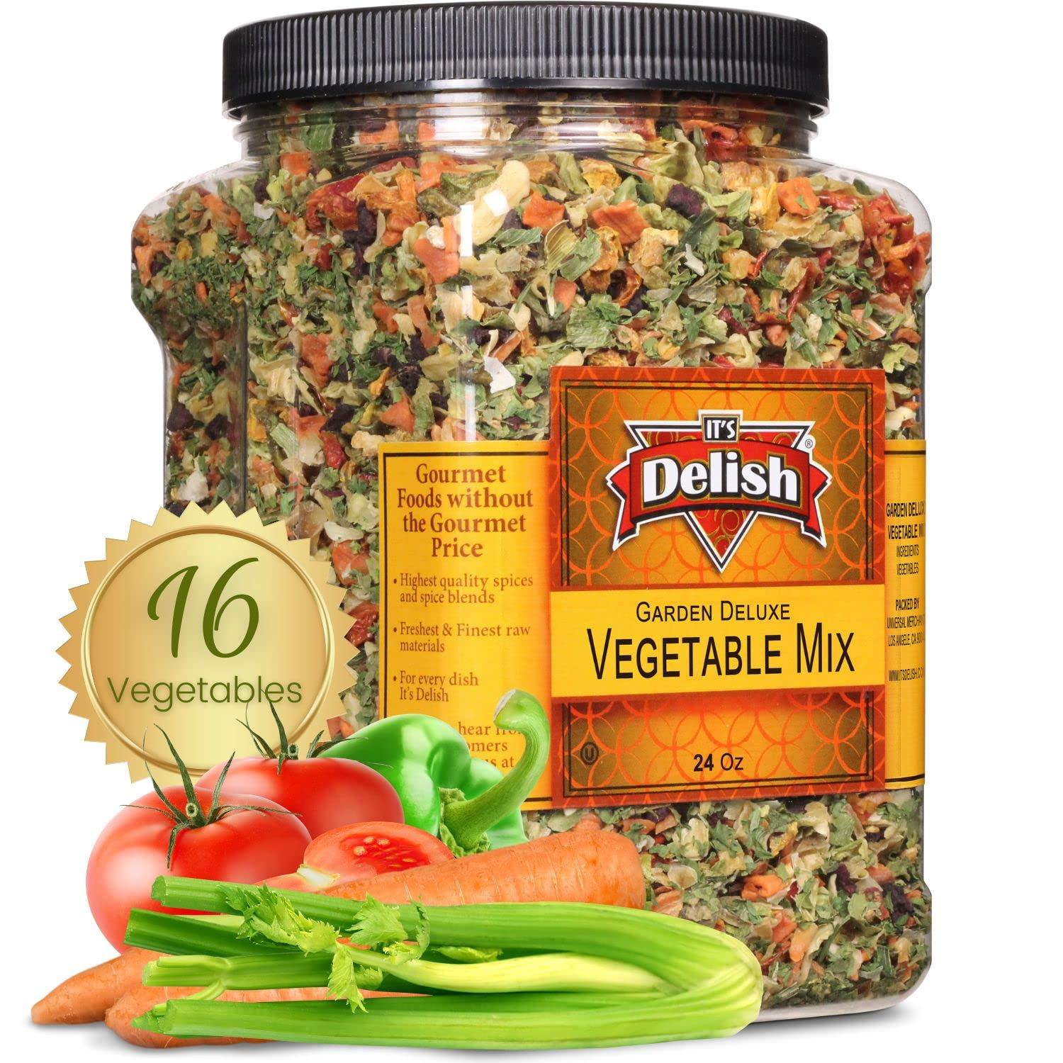 It's Delish Garden Deluxe Vegetable Soup Mix by It’s Delish, 24 OZ Jumbo Container | 16 Natural Dehydrated Vegetables for Ramen Noodles, Soup Greens with Beets | Freeze Dried Veggie Blend | No MSG, Vegan, Kosher