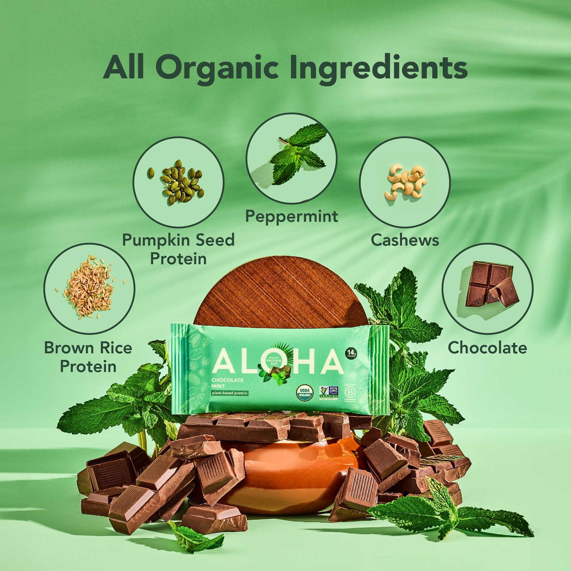 ALOHA ALOHA Organic Plant Based Protein Bars, Chocolate Mint, 1.98 Oz (Pack of 12)