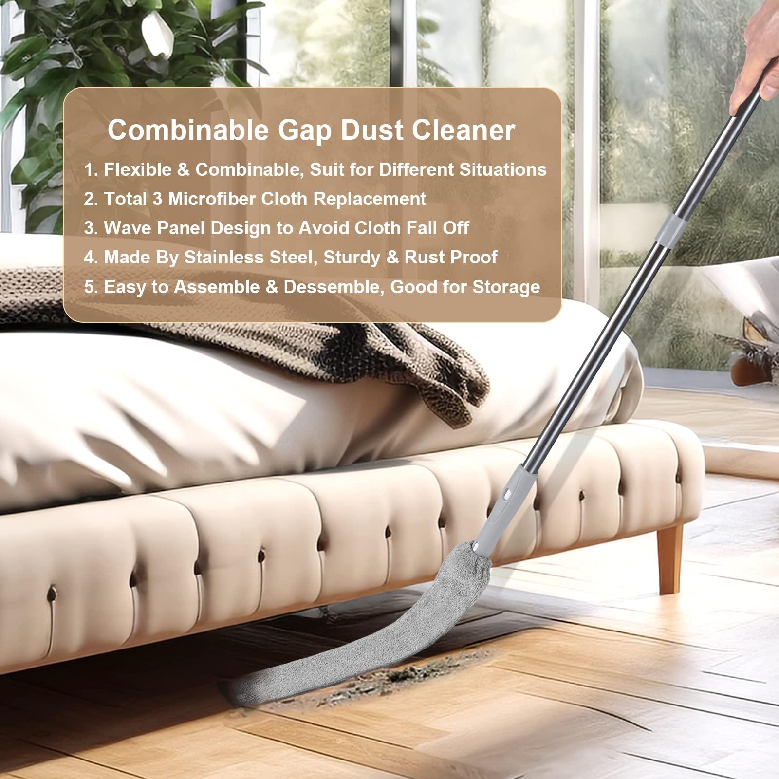 FunCee Extendable Gap Mop Dust Cleaner, Under Furniture, Fridge & Appliance Microfiber Duster, 59 Inches Extension Pole Dust Scrub Brush for Damp and Dry, Cleaning Supplies Tools for Bedroom Bed Sofa Kitchen