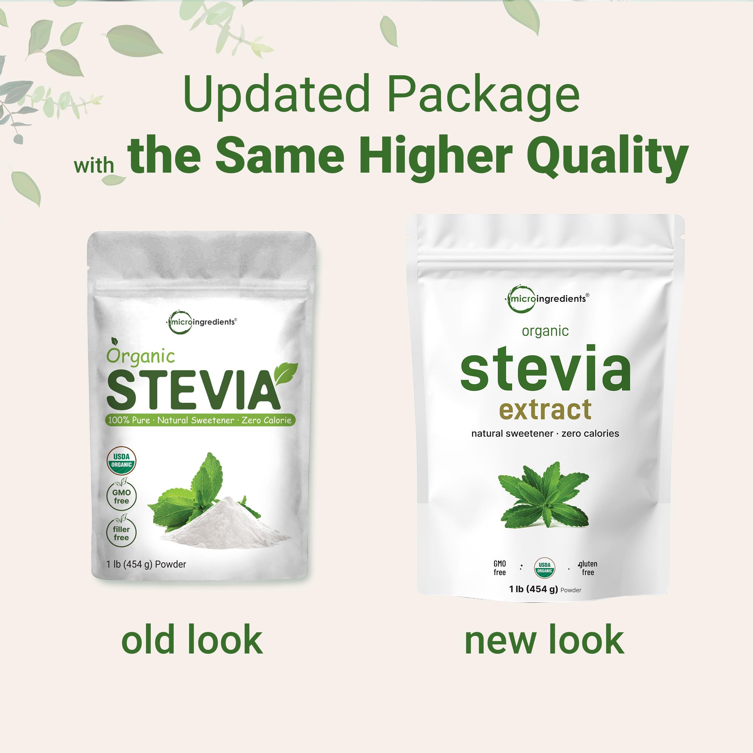 Micro Ingredients Pure Organic Stevia Powder, 1 Pound (2,837 Servings), Highest Grade Stevia Green Leaf Extract Reb-A | Reduced Bitter Aftertaste | 0 Calorie, Natural Sweetener, Sugar Alternative, Keto Friendly