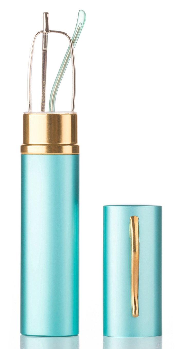 Newbee Fashion Reading Glasses 6 Packs Tube Readers Reading Glasses Portable Reading Glasses in Aluminum Case Teal 2.00