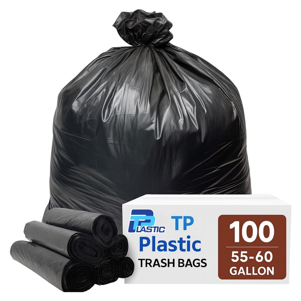 TP PLASTIC TP Plastic 40-45 Gallon Trash Bags Heavy Duty Large Black Trash Bags for Contractor Garbage Bags, 100 Bags, 40\'\' x 46\'\' x 1.5mil