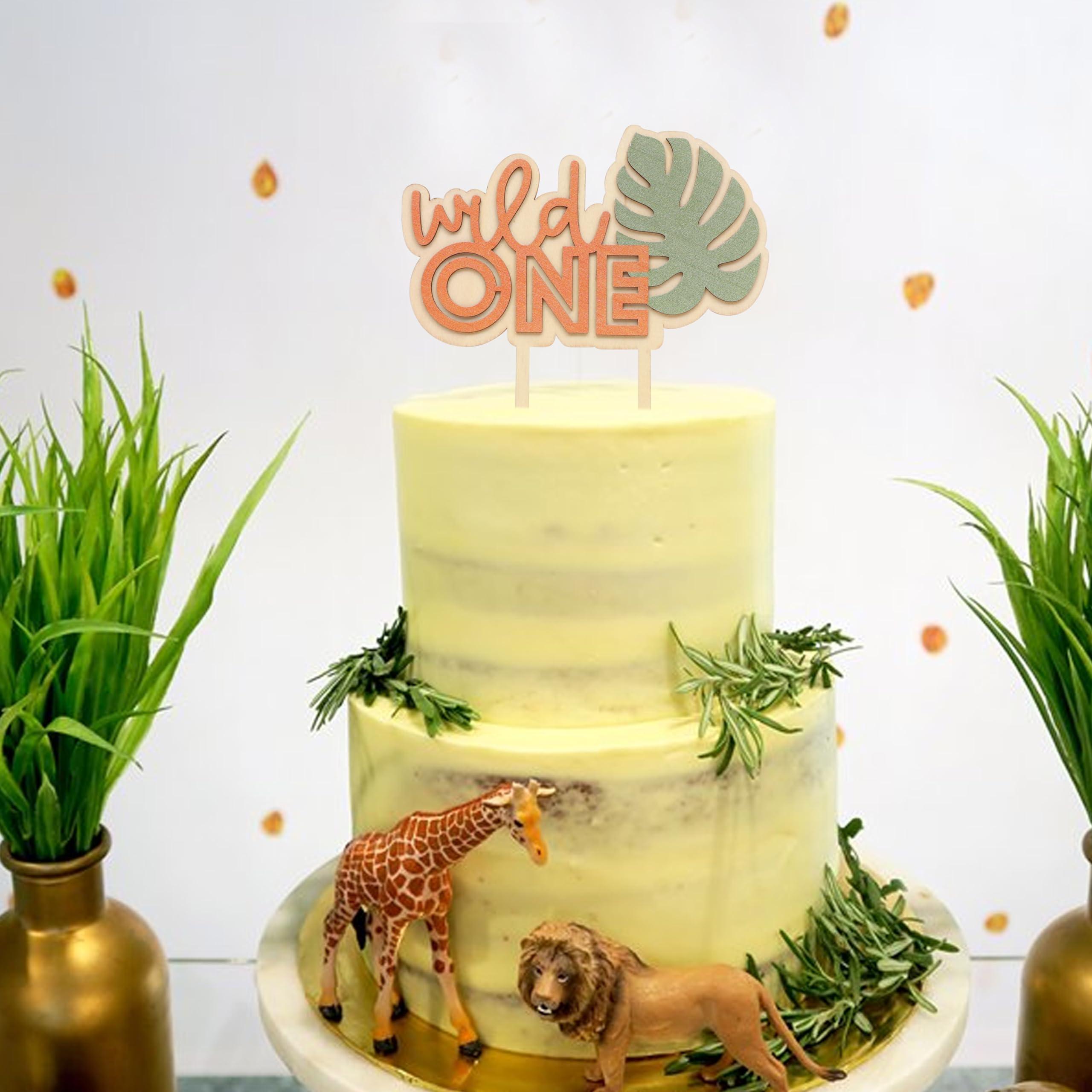 WAHAWU Wild One Wooden Cake Topper - Wild One Birthday Party Decorations, Boy/Girl 1st Birthday Wooden Cake Topper, Nature Forest Theme Party Decor, Wild One Photo Prop Cake Smash (WILD ONE CAKE TOPPER)