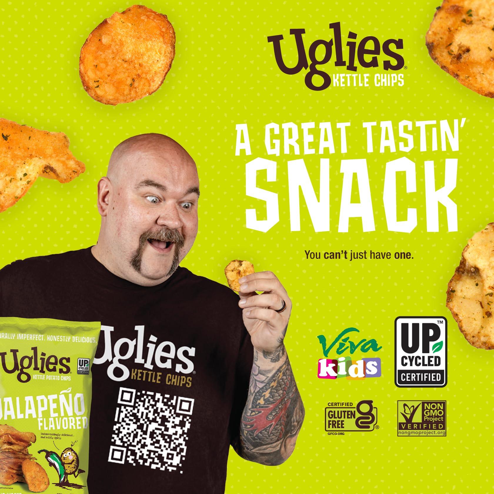 Uglies UGLIES Jalapeno Kettle-Cooked Potato Chips, Gluten-Free Snacks, Kosher-Friendly Chips, Non-GMO Snacks for Kids or Office, Lunch Snacks, Individual Snack Packs, 2 Oz. Bags, Pack of 12