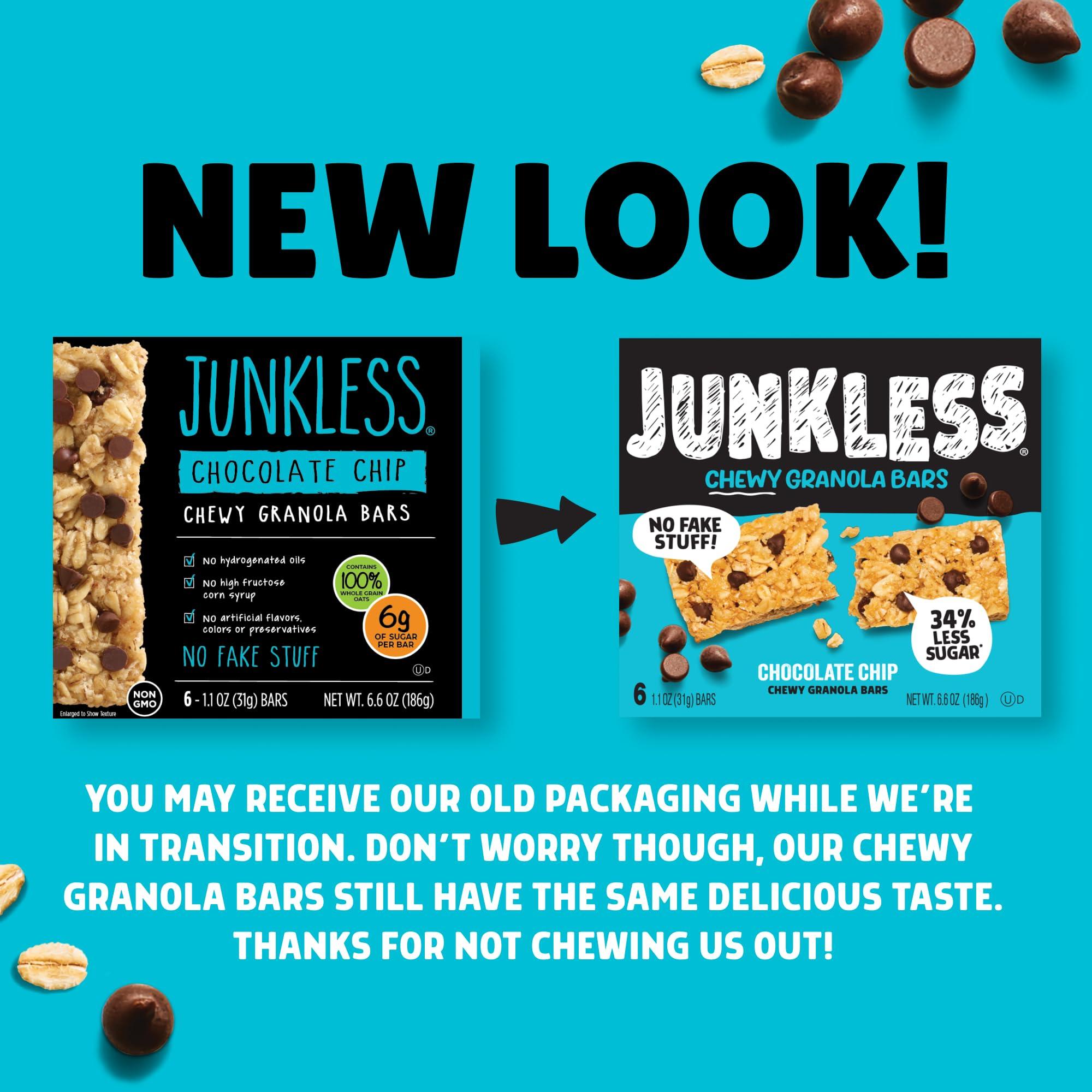 Junkless Junkless Chocolate Chip Chewy Granola Bars - Less Sugar, Great Tasting, Wholesome Snacks - Bulk Granola Bars - 1.1 oz. Bars, 24 Pack