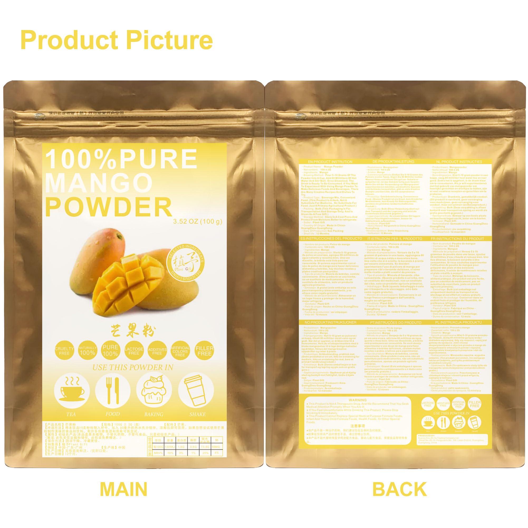 Plant Gift 100% Natural Pure Mango Powder 100g/3.52oz Mango Powder for Smoothies, Shakes, Baking & Drinks,| Free from Preservatives, No Added Sugar