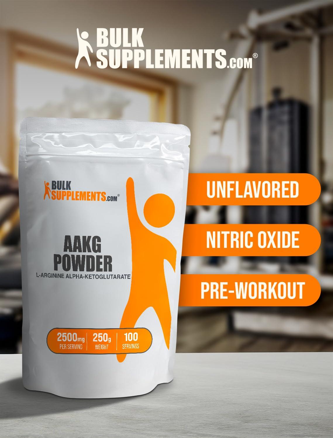 BULKSUPPLEMENTS.COM BulkSupplements.com AAKG Powder - Arginine Alpha-Ketoglutarate, AKG Supplement - Arginine Supplement, Unflavored & Gluten Free, 2500mg per Serving, 250g (8.8 oz) (Pack of 1)