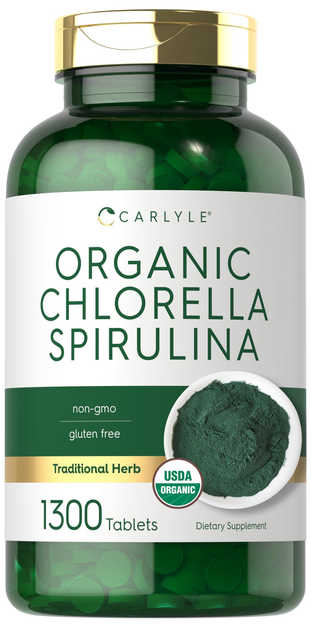Carlyle Carlyle Organic Chlorella Spirulina Tablets | 1300 Count | 50/50 Blend | Non-GMO and Gluten Free Supplement