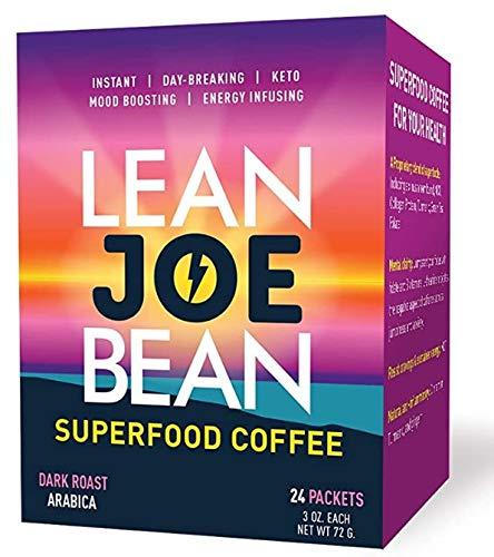 Lean Joe Bean Lean Joe Bean Superfood Coffee | Organic Instant Keto Coffee with Mushrooms, MCT, Collagen, Turmeric, Probiotics & Folate | Coffee backed by Science (24 Count)