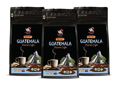 SWAN LIFE ESSENTIALS organic coffee beans - GUATEMALA GROUND COFFEE ORGANIC, arabica, dark roast, low acidity, fair trade - coffee beans from guatemala, 3 Bags (36 Oz)