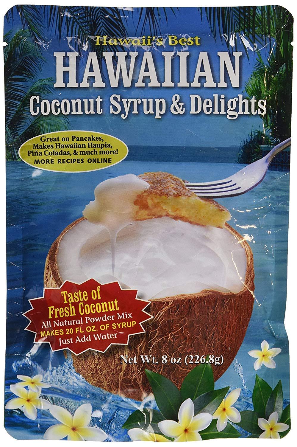 Hawaii\'s Best Hawaii\'s Best Tropical Coconut Syrup Two Pack (8 oz each) - Instant Coconut Syrup Mix, Just Add Water - Great for Pancakes, Hawaiian Haupia, French Toast, Pina Coladas - Each Bag Makes 20 oz