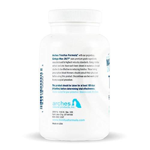 Arches Tinnitus Formulas Arches Tinnitus Formula - Now with Ginkgo Max 26/7 - Natural Tinnitus Treatment for Relief from Ringing Ears - 100 Count Bottle - 25 Day Supply, Ginkgo biloba extract, zinc picolinate, deodorized garlic