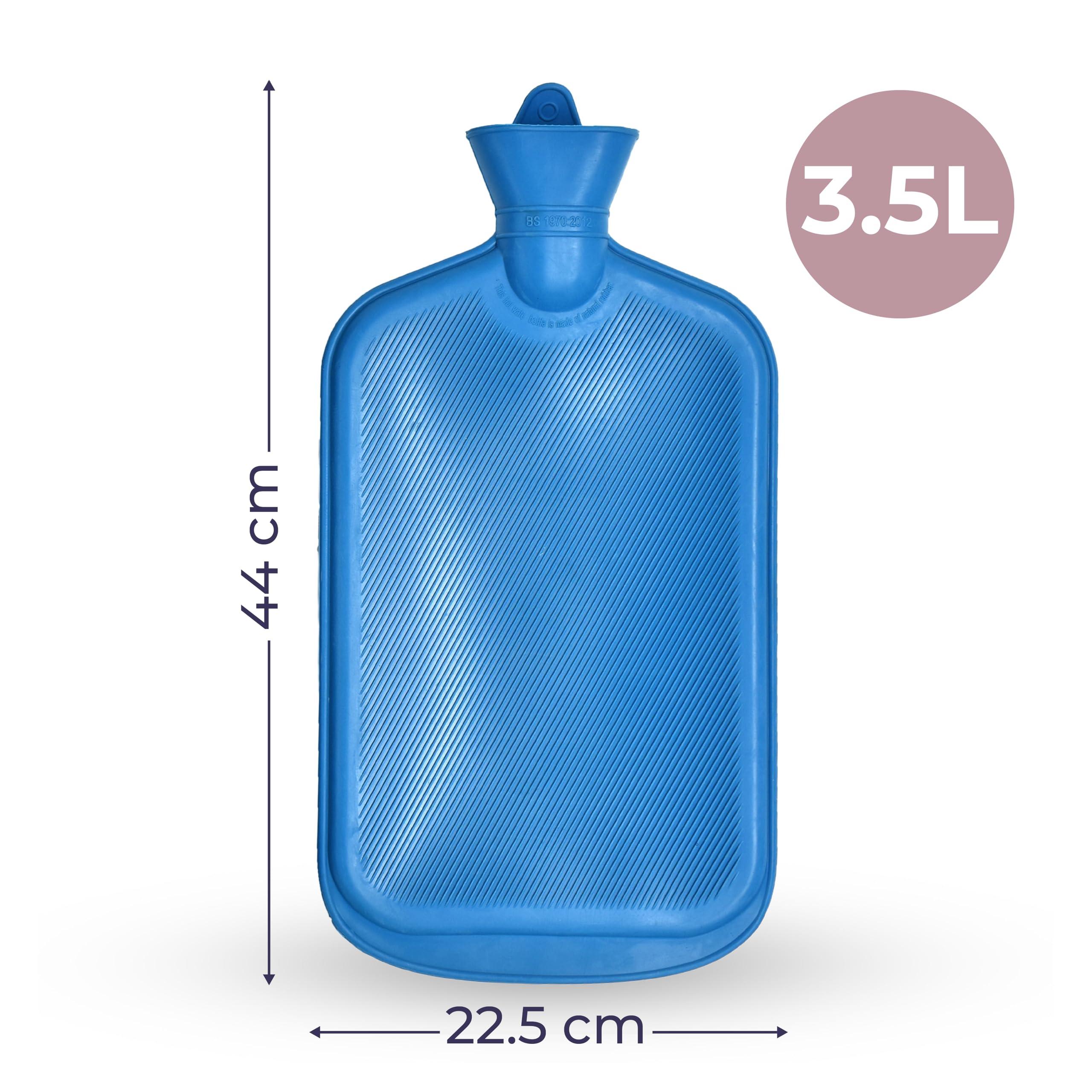 volila XXX-Large Hot Water Bottle with Cover - 3.5L Blue Hot Water Bag for Pain Relief - 118Fl Oz Extra Large Washable Soft Faux Fur, Big Hot Water Pack for Sore Muscles, Period Cramps, Hot and Cold Compress