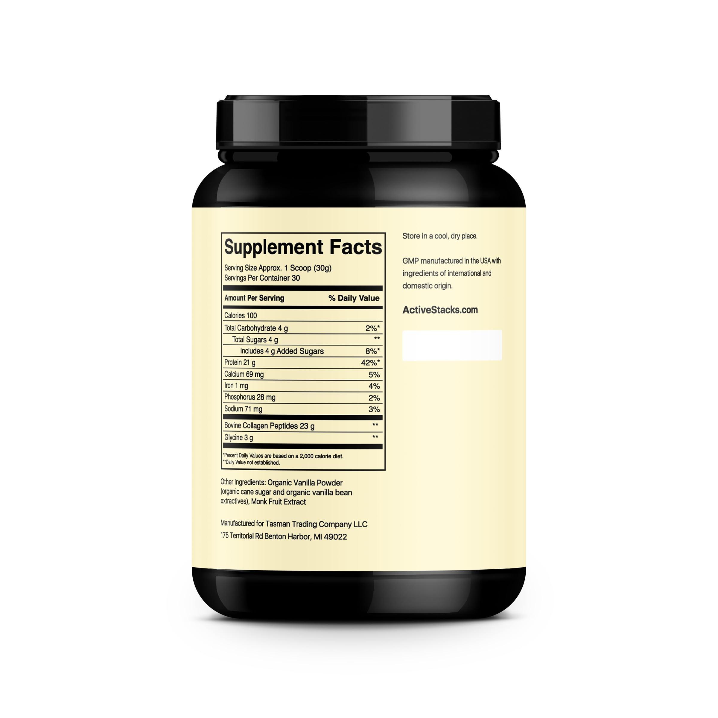 Active Stacks Active Stacks Collagen Peptides Protein Powder, Vanilla - Supports Healthy Hair, Skin, Bones and Joints for Men and Women - Easy-to-Mix Type 1 & 3 Hydrolyzed Collagen from Grass-Fed Beef, 2 Pound