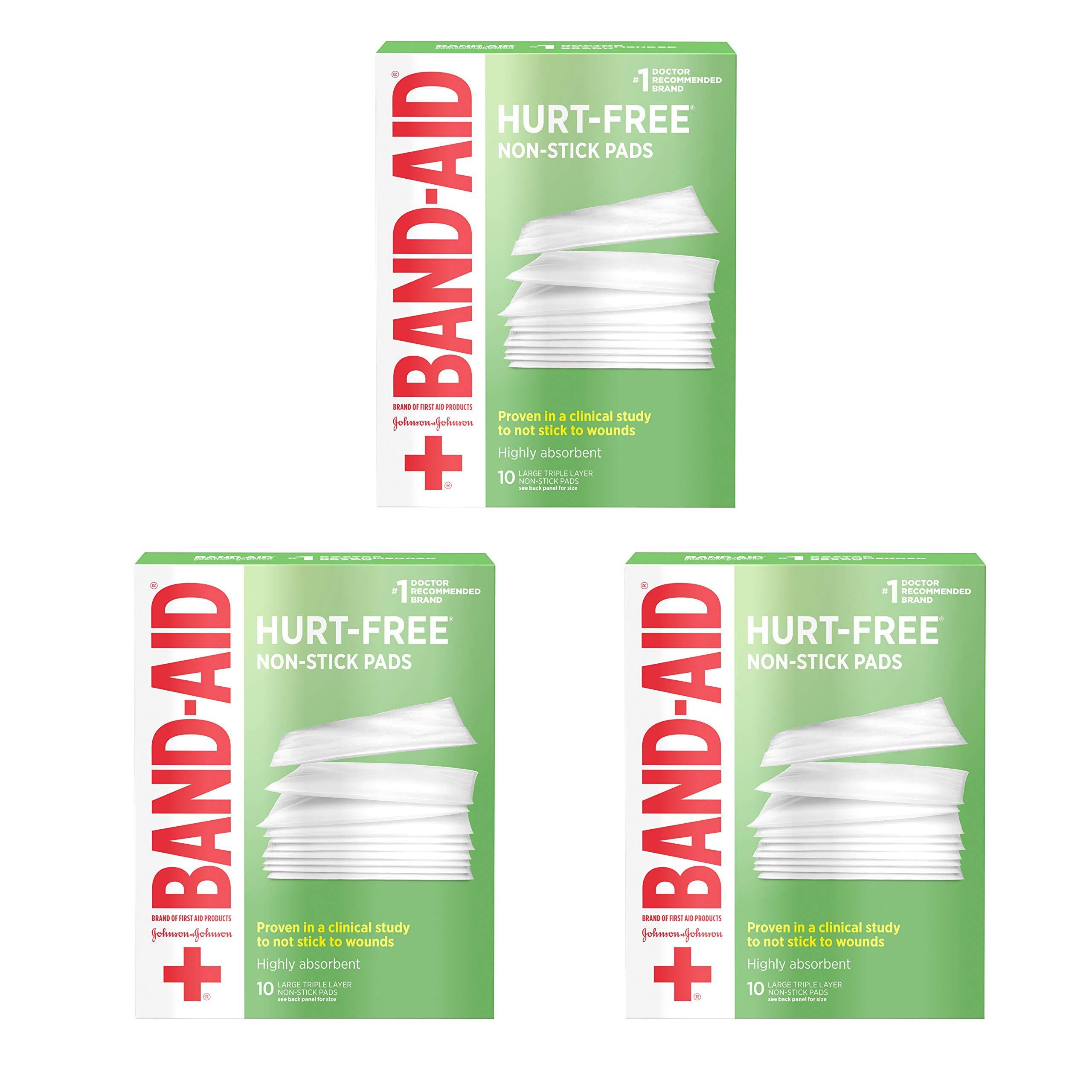 Band-Aid Band-Aid Brand Adhesive Bandages, Large Hurt-Free Non-Stick Pads, 3-Inch x 4-Inch Pads, 10 Count, 3 Pack