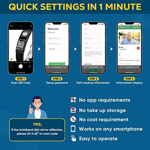 Theluckytag Theluckytag Medical Bracelets for Men Women with QR Code Medical Alert ID Bracelets - Silicone Waterproof Wristband Fits Wrists Up to 9\'\' - More Space Custom Emergency Medical ID Alert Info