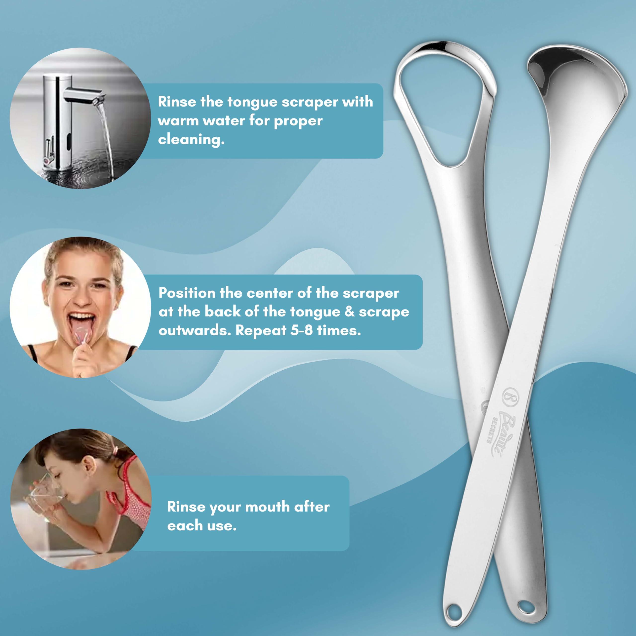 Beauté Secrets Beauté Secrets Tongue Cleaner Set With Travel Case for Men, Women and Kids, Silver