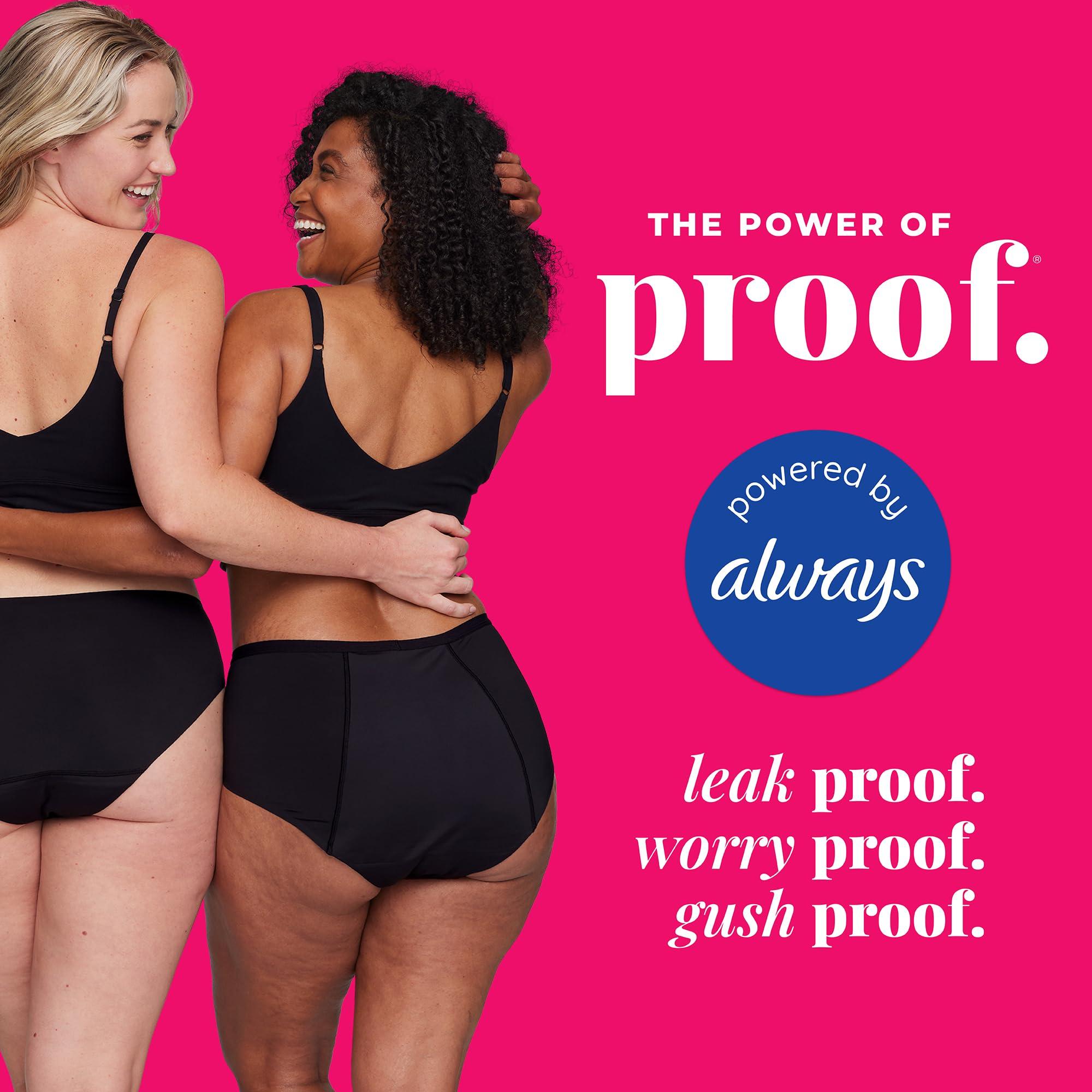 Proof. Proof. by Always Brief, Super Heavy Absorbency Period Underwear for Women - Holds up to 7 Regular Tampons - Washable Leakproof Period Panties - XL, Black