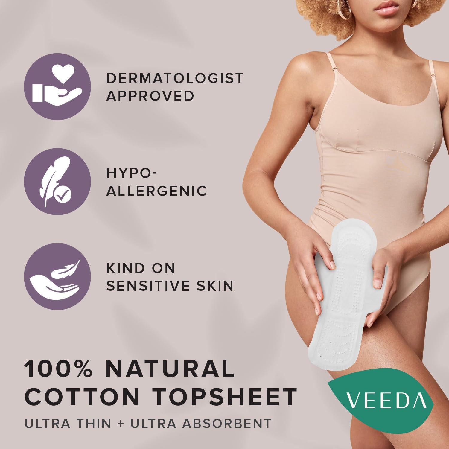 Veeda Veeda Ultra Thin Night Pads for Women - Super Absorbent Overnight Pads with Wings - Feminine Pads with Overnight Absorbency - Unscented & Chlorine Free Sanitary Napkins - 48 Count