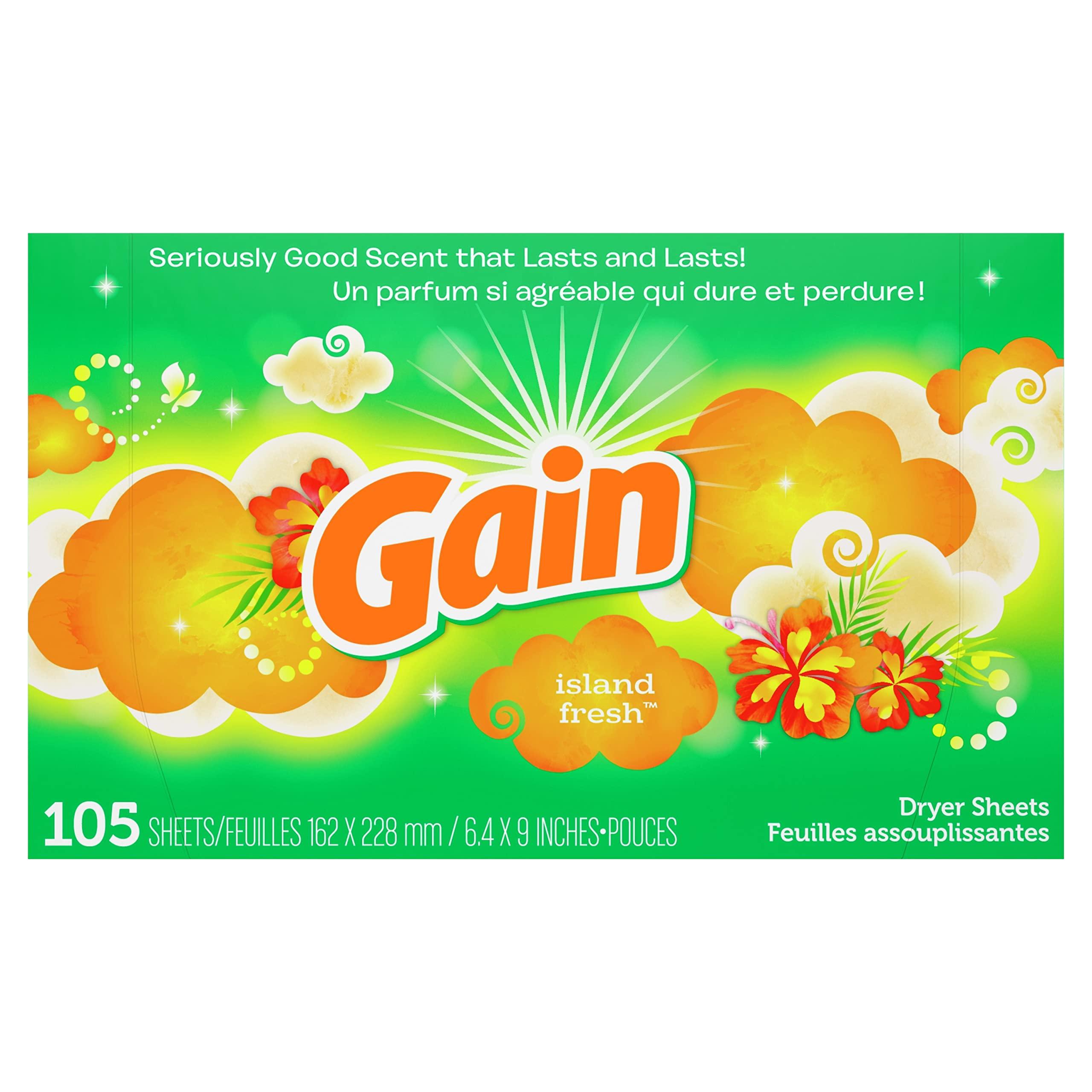Gain Gain Fabric Softener Dryer Sheets, Island Fresh Scent, 105 count