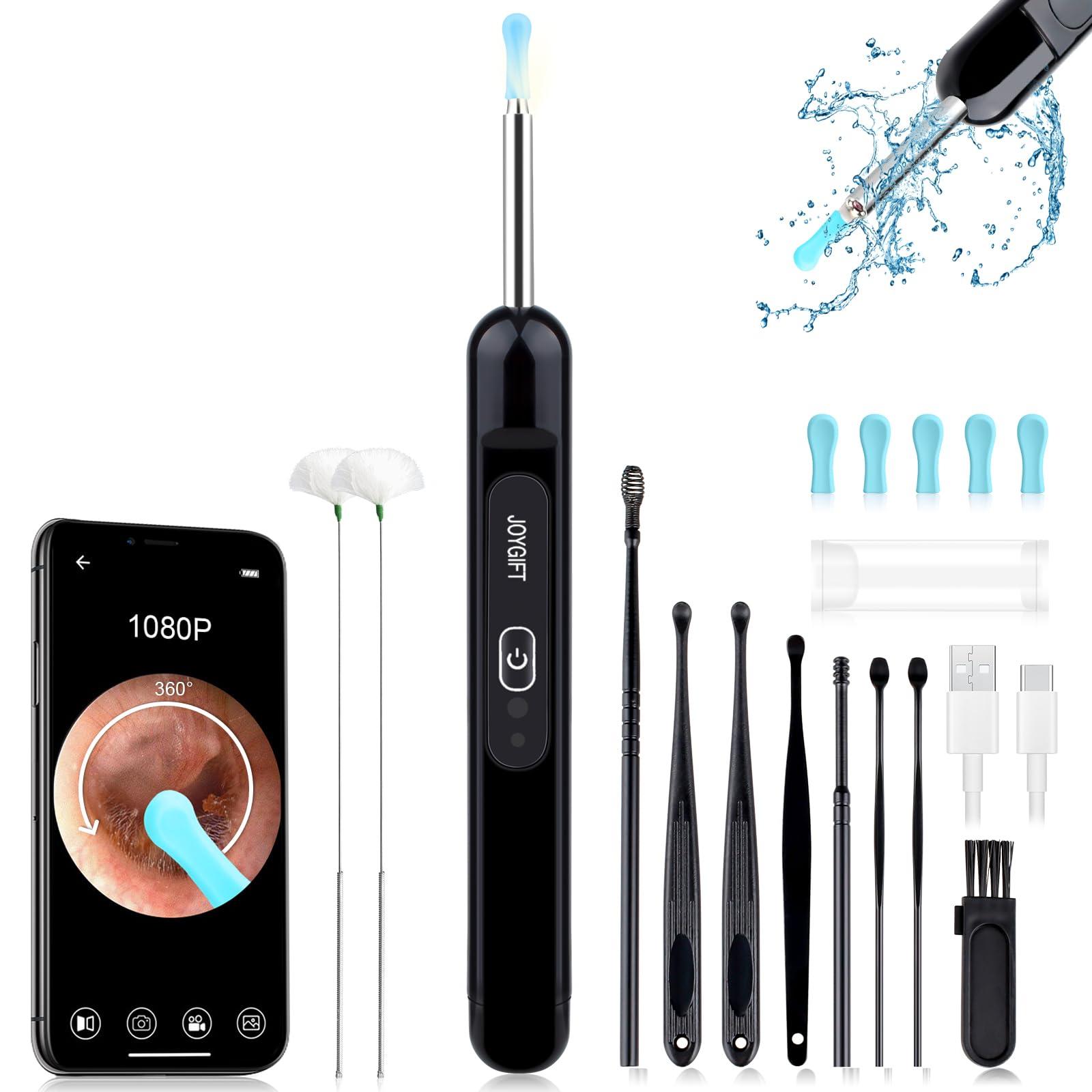 Healthappy Ear Wax Removal, Ear Cleaner with 1080P HD Camera, with 6 LED Lights/IP67 Waterproof Lens/8 Traditional Tools Ear Wax Removal Kit, Rechargeable Ear Cleaning kit for iOS, Android, Tablet (Black)