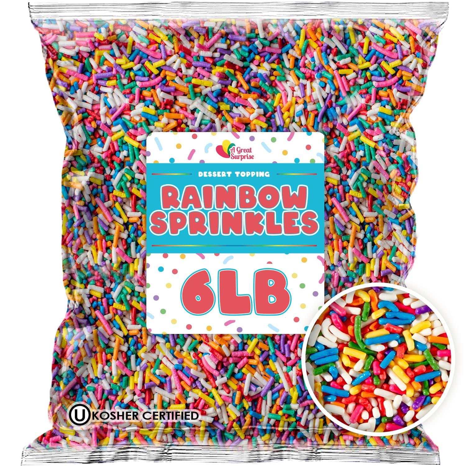A Great Surprise Rainbow Sprinkles Bulk - 6 Pounds - Bulk Rainbow Jimmies - Kosher Sprinkles - Decorating Sprinkles for Cookies, Ice Cream Toppings, Cake