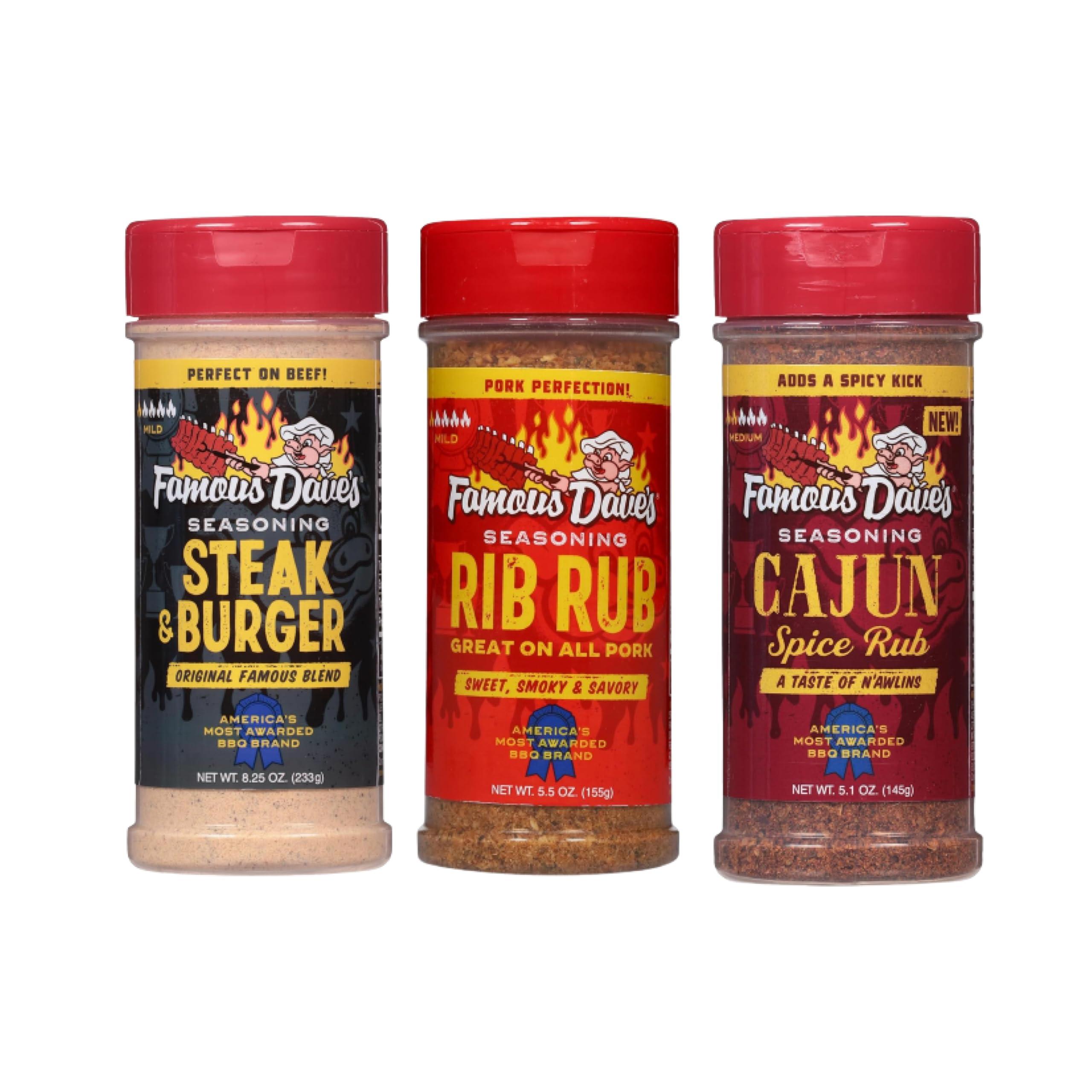 Famous Dave\'s Famous Dave\'s Seasoning Variety 3-Pack, Cajun Spice Rub, Steak & Burger Seasoning And Rib Rub for Grilling Pork or Beef