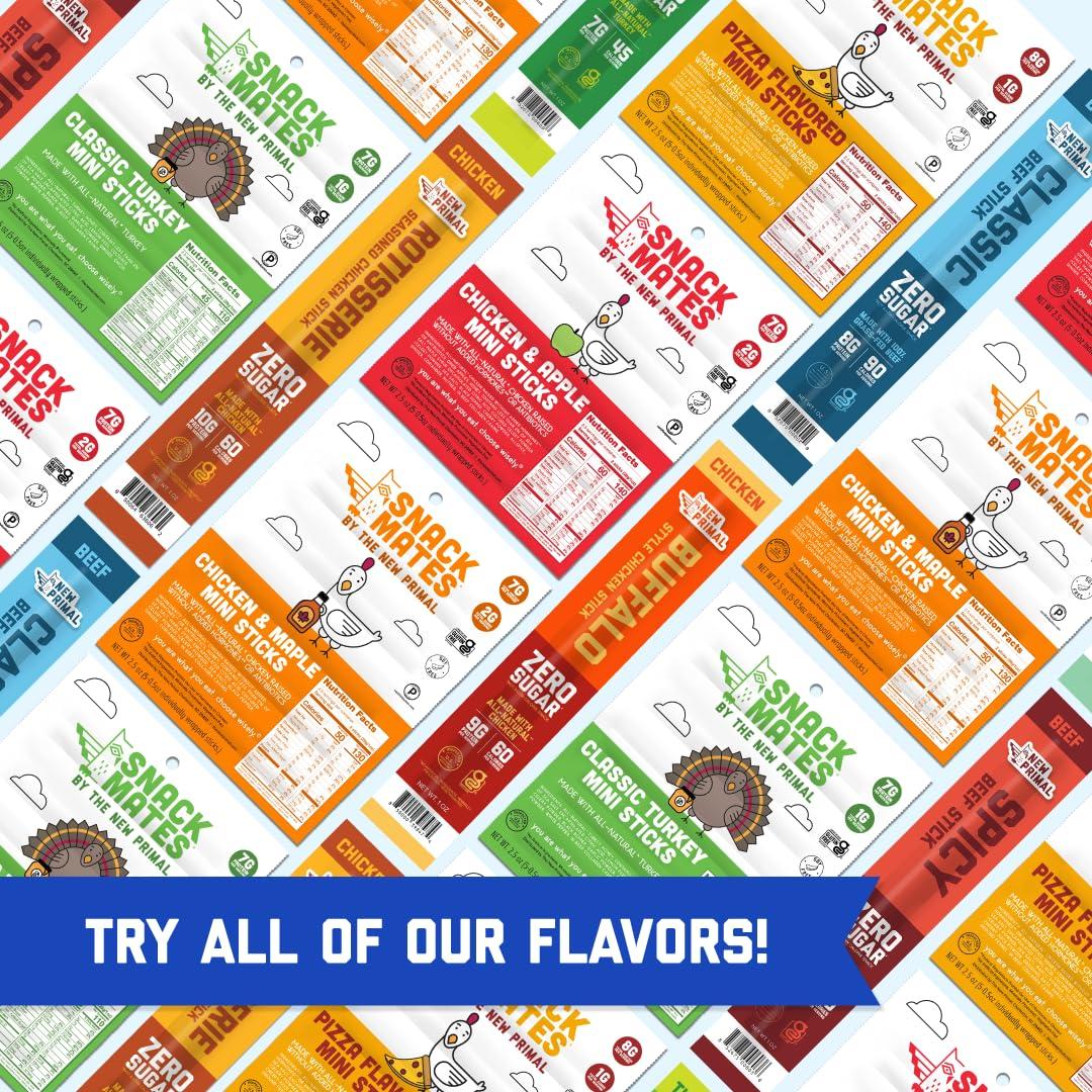The New Primal The New Primal Snack Mates Chicken & Maple Sticks, Gluten Free Healthy Snacks for Kids, Low Sugar High Protein Back to School Snacks, Mini Paleo Jerky Meat Stick, 7g Protein, 50 Calories, 15 Pack