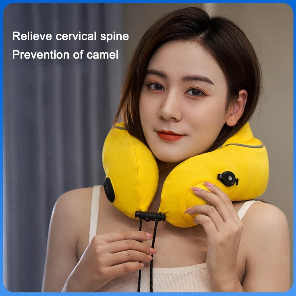 KDFJ KDFJ U-shaped Inflatable Massage Pillow, Multifunctional Neck Protector, Cervical Massager, Head Health Massage Pillow-Yellow