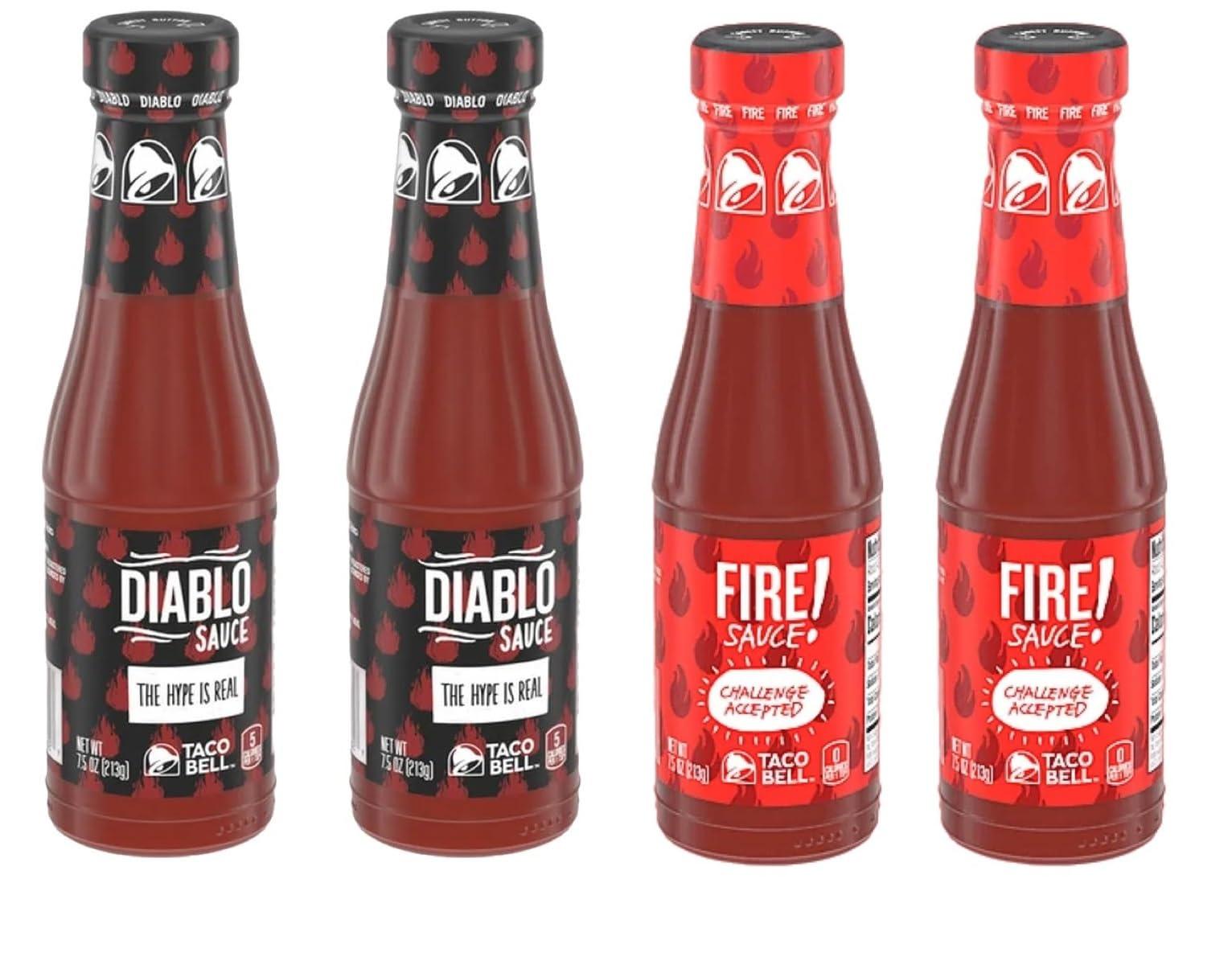 Generic Generic Taco Bill Sauce Assortment, 4 Pack Diablo Sauce and Fire Sauce Taco Sauce Condiment Seasoning for Tacos Chips Quesadilla Burritos, 7.5 Ounces Each