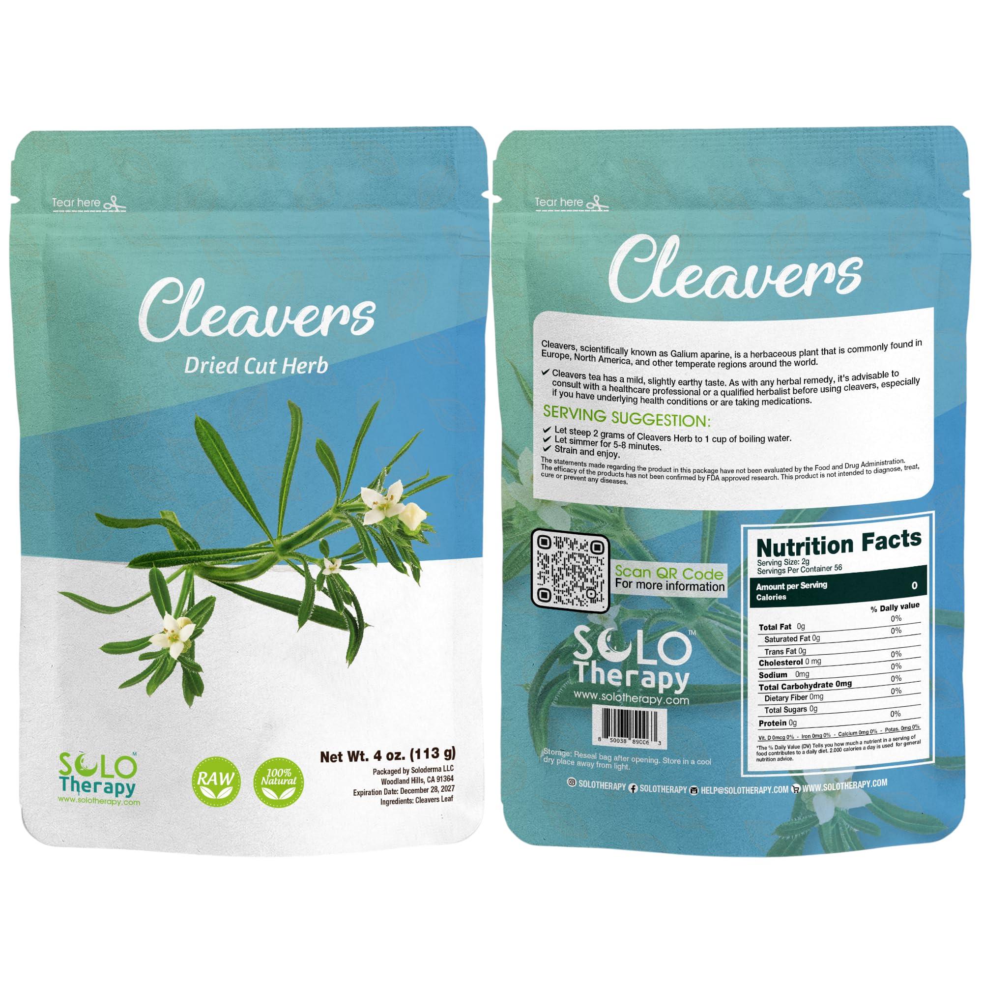 Solo Therapy Cleavers Herb 4 oz, Cleavers Dried Cut Herb, Cleavers Tea, Galium Aparine, Resealable Bag, Product From Bulgaria