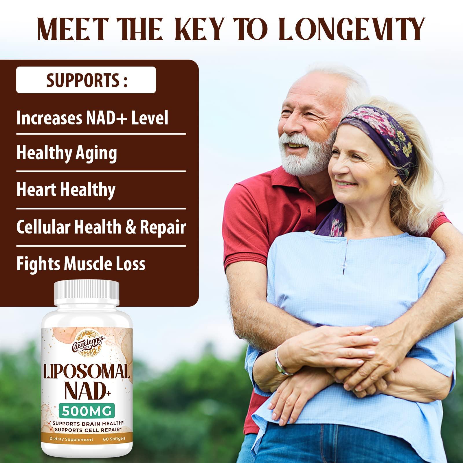 Caenciennes Liposomal NAD+ 500 MG Supplement, True NAD Plus Supplement, Superior Absorption, Boost NAD+ More Efficient Than Nicotinamide Riboside for Cellular Energy, Healthy Aging, 120 Serving